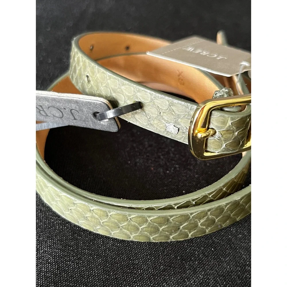 J. Crew‎ Olive Green Snakeskin Print Leather Belt Women's XS Gold Buckle NEW - Picture 3 of 5